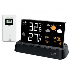 LiFE AMALFI Μετεωρολογικός σταθμός με frameless οθόνη, ρολόι/ξυπνητήρι και ασύρματο εξωτερικό αισθητήρα - LiFE