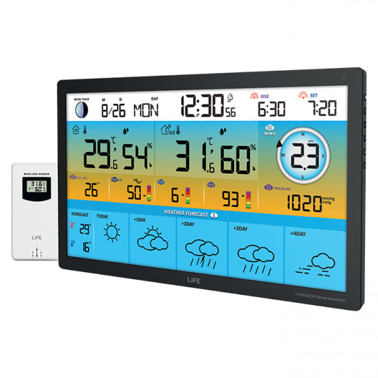 LiFE HORIZON Smartweather TUYA XL TUYA Smart Wi-Fi μετεωρολογικός σταθμός με ασύρματο εξωτερικό αισθητήρα, έγχρωμη οθόνη LCD 15.5
