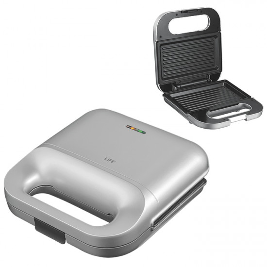 LiFE DELI Silver Matt Series Τοστιέρα με αντικολλητικές grill πλάκες, 750W - LiFE