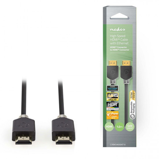 NEDIS CVBW34000AT10 Καλώδιο Premium High speed HDMI with Ethernet, HDMI αρσ. - HDMI αρσ., 1.00m. - NEDIS