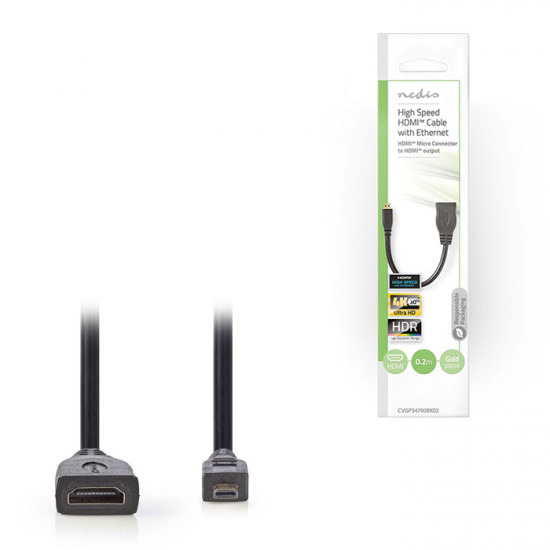 NEDIS CVGP34790BK02 Καλώδιο High speed HDMI with Ethernet, HDMI micro αρσ. - HDMI θηλ., με επίχρυσες επαφές, 0.20m. - NEDIS
