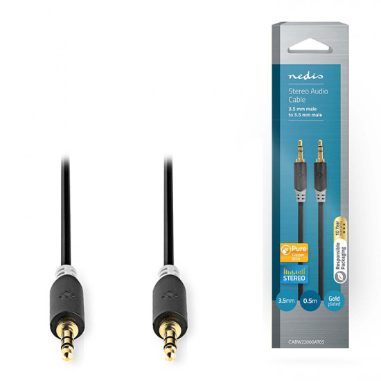 NEDIS CABW22000AT05 Καλώδιο ήχου 3,5mm Stereo αρσ. - αρσ., 0.50 m, σε ανθρακί χρώμα. - NEDIS