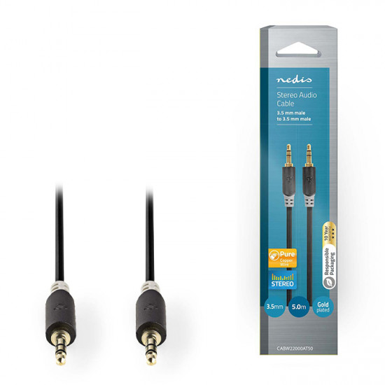 NEDIS CABW22000AT50 Καλώδιο ήχου 3,5mm Stereo αρσ. - αρσ., 5m, σε ανθρακί χρώμα. - NEDIS