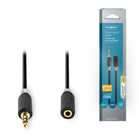 NEDIS CABW22050AT50 Καλώδιο προέκτασης ήχου 3,5mm Stereo αρσ. - 3,5mm Stereo θηλ., σε συσκευασία blister, 5m. - NEDIS