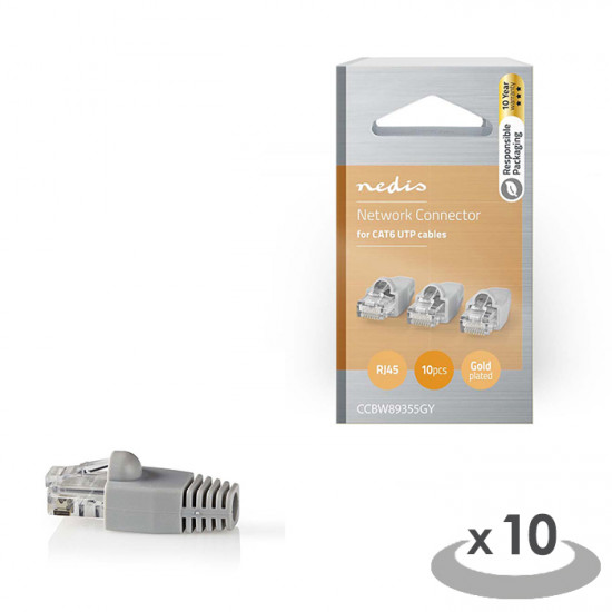 NEDIS CCBW89355GY Κονέκτρορας CΑΤ 6 UTP RJ45 αρσ. με καπάκια, σετ 10 τεμαχίων. - NEDIS