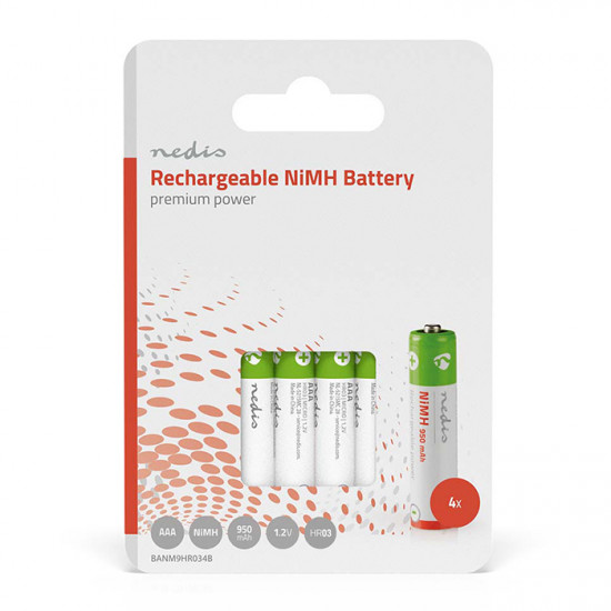 NEDIS BANM9HR034B Επαναφορτιζόμενη μπαταρία ΑΑΑ Νi-MH 950 mAh 1.2V Ready to use, σε blister με 4 μπαταρίες. - NEDIS