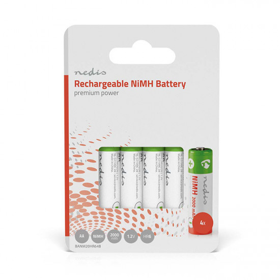 NEDIS BANM20HR64B Επαναφορτιζόμενες μπαταρίες ΑΑ Νi-MH 2000 mAh 1.2V Ready to use, σε blister 4 μπαταριών. - NEDIS