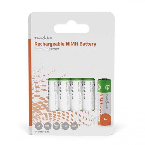 NEDIS BANM26HR64B Επαναφορτιζόμενες μπαταρίες ΑΑ Νi-MH 2600 mAh 1.2V Ready to use, σε blister 4 μπαταριών. - NEDIS