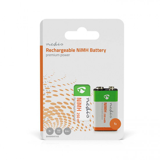 NEDIS BANM9HF91B Επαναφορτιζόμενη μπαταρία 9V NiMH 250mAH, σε blister 1 μπαταρίας. - NEDIS