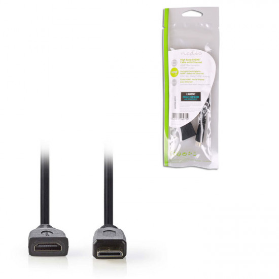 NEDIS CVGP34590BK02 Καλώδιο High speed HDMI with Ethernet, HDMI mini αρσ. - HDMI θηλ. με επίχρυσες επαφές, 0.20m. - NEDIS
