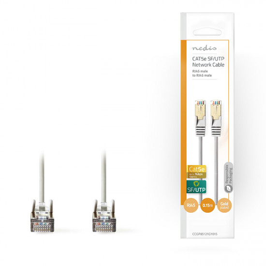 NEDIS CCGP85121GY015 Καλώδιο δικτύου CAT 5e, SF/UTP, 0.15m σε γκρι χρώμα. - NEDIS