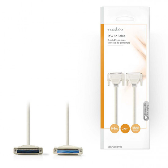 NEDIS CCGP52110IV20 Σειριακό καλώδιο D-Sub 25-pin αρσ.- D-Sub 25-pin θηλ., 2.0m Ivory. - NEDIS