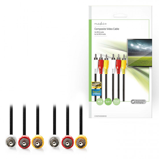 NEDIS CVGP24300BK50 Καλώδιο A/V 3x RCA αρσ. - 3x RCA αρσ., 5 m. - NEDIS