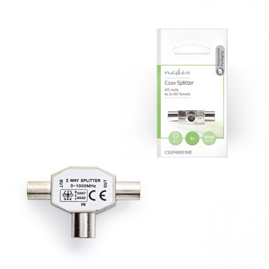 NEDIS CSGP40951ME Μεταλλικός διακλαδωτής RF 1 αρσ. σε 2 θηλ. - NEDIS