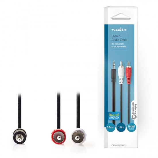 NEDIS CAGB22200BK15 Καλώδιο 2x RCA αρσ. - 3.5mm Stereo αρσ, 1.5 m. - NEDIS