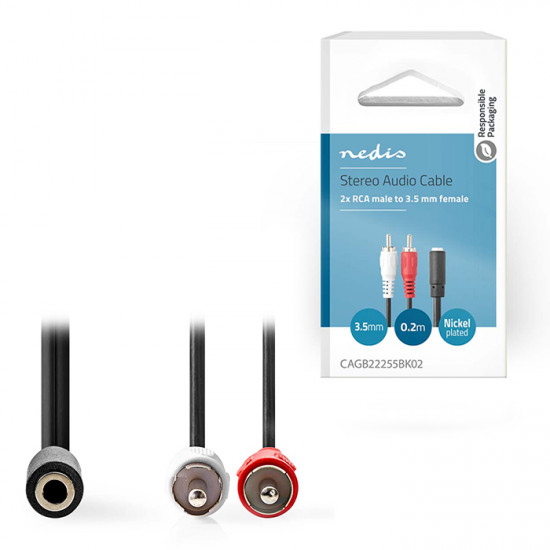 NEDIS CAGB22255BK02 Καλώδιο 2x RCA αρσ - 1x 3,5mm θηλ., 0,2 m σε συσκευασία blister. - NEDIS