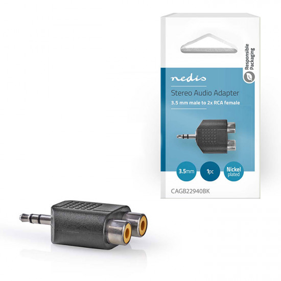 NEDIS CAGB22940BK Αντάπτορας ήχου, 3.5mm αρσ. - 2x RCA θηλ. σε συσκευασία blister. - NEDIS