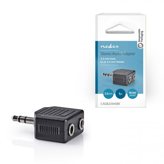 NEDIS CAGB22945BK Αντάπτορας 3,5mm Stereo αρσ. - 2x 3,5mm Stereo θηλ., σε μαύρο χρώμα. - NEDIS