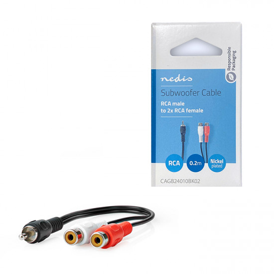 NEDIS CAGB24010BK02 Καλώδιο 1x RCA αρσ. - 2x RCA θηλ., 0.20m. - NEDIS