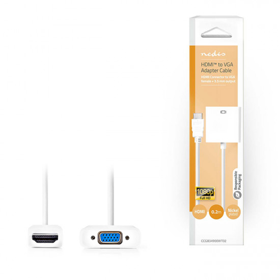NEDIS CCGB34900WT02 Μετατροπέας HDMI σε VGA και 3,5mm jack για ήχο, με καλώδιο 0.20m σε λευκό χρώμα. - NEDIS