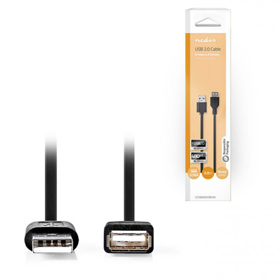 NEDIS CCGB60010BK30 Καλώδιο USB High-Speed A αρσ. - USB Α θηλ., 3.00m. - NEDIS