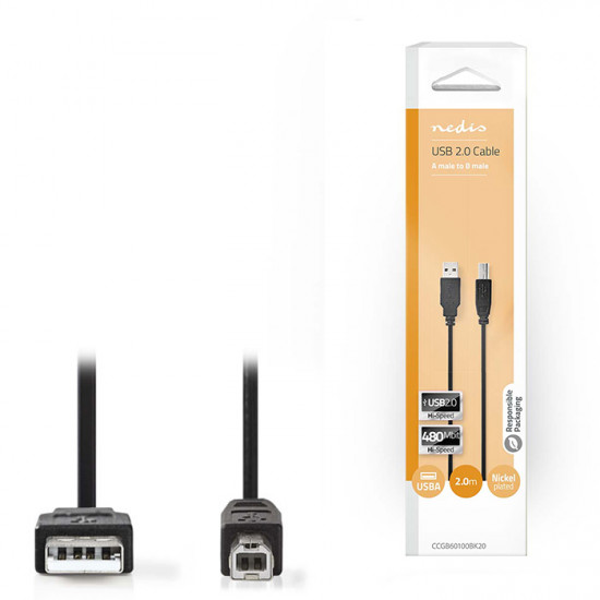NEDIS CCGB60100BK20 Καλώδιο USB High-Speed A αρσ. - USB B αρσ., 2.00m. - NEDIS