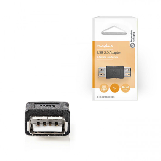 NEDIS CCGB60900BK Αντάπτορας USB High-Speed A θηλ. - USB A θηλ., σε μαύρο χρώμα. - NEDIS