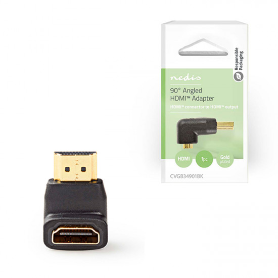 NEDIS CVGB34901BK Αντάπτορας HDMI αρσ. - HDMI θηλ. υπό γωνία 90°, σε μαύρο χρώμα. - NEDIS