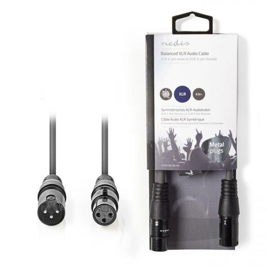 NEDIS COTH15010GY05 Kαλώδιο ήχου 3pin XLR θηλ. σε 3pin XLR αρσ., 0,5m σε γκρι χρώμα. - NEDIS