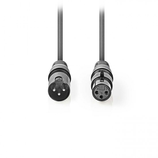 NEDIS COTG15010GY100 Kαλώδιο ήχου 3pin XLR αρσ. σε 3pin XLR θηλ., 10 m σε γκρι χρώμα. - NEDIS