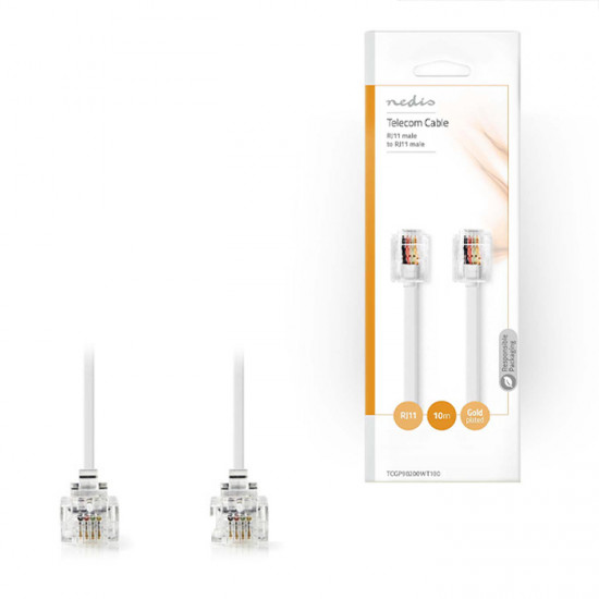 NEDIS TCGP90200WT100 Tηλεφωνικό καλώδιο RJ11 αρσ. - RJ11 αρσ. 10.0 μ., λευκό. - NEDIS