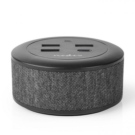 NEDIS FSCSPD100BK Universal επιτραπέζιος φορτιστής με 4 εξόδους (1x USB-C & 3x USB-A), 3.0A, σε γκρι/μαύρο χρώμα. - NEDIS