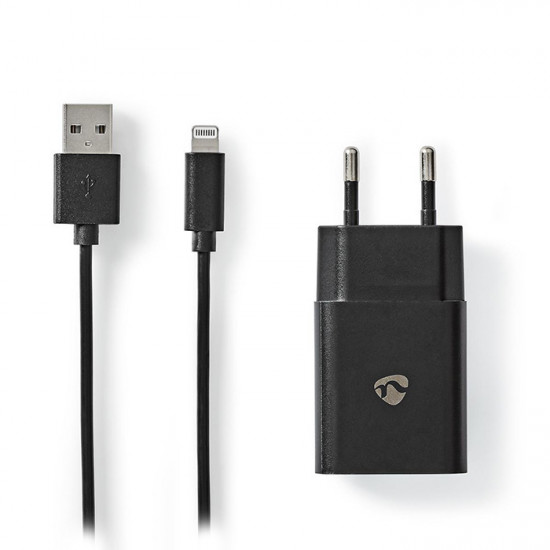 NEDIS WCHAL242ABK Universal φορτιστής USB 2.4 A, με αποσπώμενο καλώδιο Lightning 8-Pin, σε μαύρο χρώμα. - NEDIS