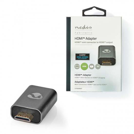 NEDIS CVTB34906GY Αντάπτορας High Speed HDMI with Ethernet, HDMI mini αρσ. - HDMI θηλ, με επίχρυσες επαφές σε γκρι χρώμα. - NEDIS