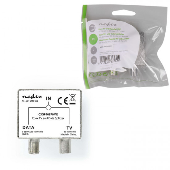 NEDIS CSGP40970ME Μεταλλικό βύσμα κεραίας IEC (Coax) αρσ./F θηλ. - IEC (Coax) θηλ., σε ασημί χρώμα. - NEDIS
