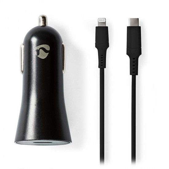 NEDIS CCPDL20W111BK Universal φορτιστής αυτοκινήτου USB-C, 3.0Α & PD20W, με αποσπώμενο καλώδιο Lightning 8-Pin, σε μαύρο χρώμα. - NEDIS