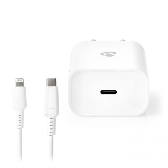 NEDIS WCPDL20W112WT Universal φορτιστής USB-C, 3.0Α & PD20W, με αποσπώμενο καλώδιο Lightning 8-Pin, σε λευκό χρώμα. - NEDIS
