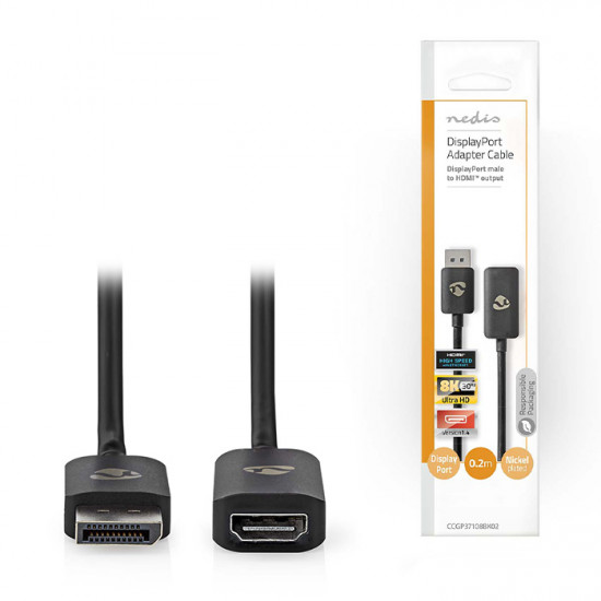 NEDIS CCGP37108BK02 Καλώδιο DisplayPort αρσ. σε HDMI θηλ., 0.20m. - NEDIS