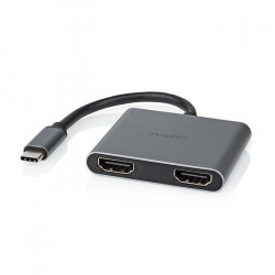 NEDIS CCGP64670BK01 Σταθμός σύνδεσης USB 3.2 Gen 1x1, USB Type-C αρσ. σε 2xHDMI θηλ., με ενσωματωμένο καλώδιο 0.10m. - NEDIS
