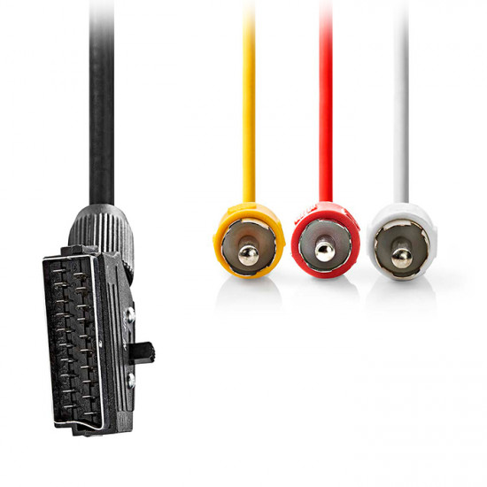 NEDIS CVGL31130BK20 Καλώδιο SCART αρσ. - 3x RCA αρσ. με διακόπτη (in/out), 2.00m. - NEDIS
