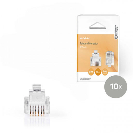 NEDIS CTGB90933TP Φις γραμμής τηλεφώνου, RJ11, 6x6, 10τμχ. - NEDIS
