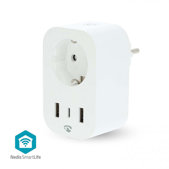 NEDIS WIFIP151FWT Wi-Fi Smart πρίζα με 3 θύρες φόρτισης USB και μετρητή κατανάλωσης ενέργειας, 3680W. - NEDIS
