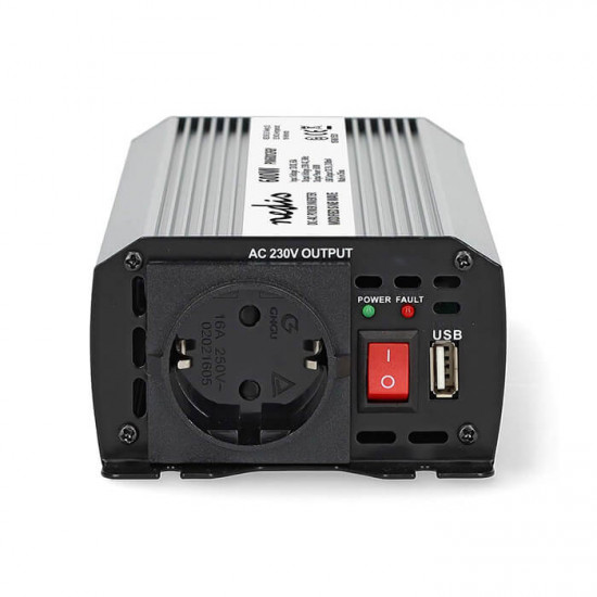NEDIS PIM60012FGY Inverter 600W/12V, με έξοδο ημιτονικής κυματομορφής που μετατρέπει την τάση από μπαταρίες 12VDC σε 230VAC. - NEDIS