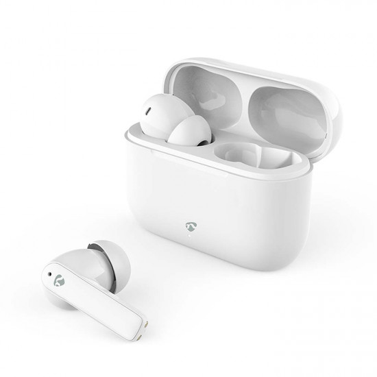 NEDIS HPBT2425WT Bluetooth ακουστικά handsfree με θήκη φόρτισης και λειτουργία environmental noise cancelling (ENC), σε λευκό χρώμα. - NEDIS