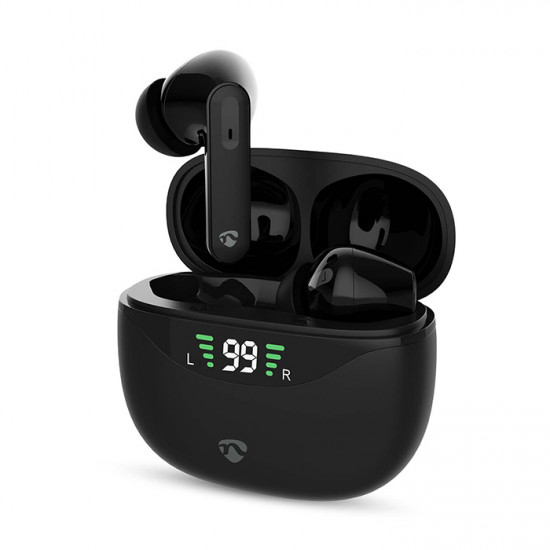 NEDIS HPBT2450BK Bluetooth ακουστικά handsfree με θήκη φόρτισης και λειτουργία noise cancelling (ANC), σε μαύρο χρώμα. - NEDIS