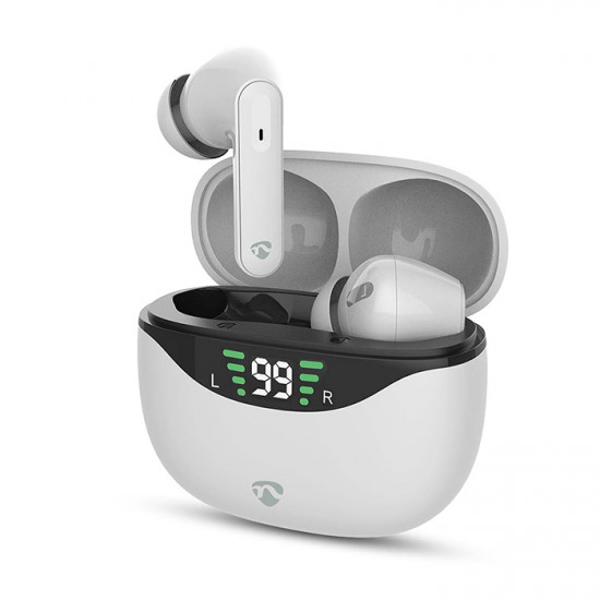 NEDIS HPBT2450WT Bluetooth ακουστικά handsfree με θήκη φόρτισης και λειτουργία noise cancelling (ANC), σε λευκό χρώμα. - NEDIS
