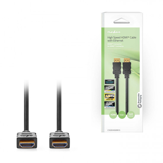 NEDIS CVGB34060BK15 Καλώδιο High speed HDMI with Ethernet, HDMI αρσ. - HDMI αρσ., 1.50m. - NEDIS