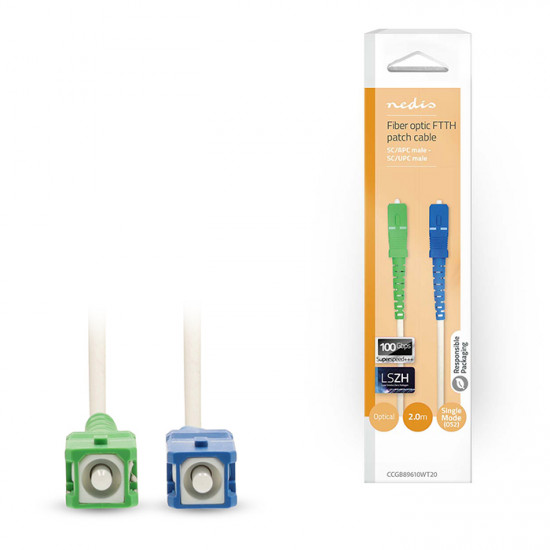 NEDIS CCGB89610WT20 Καλώδιο μονότροπης οπτικής ίνας (OS2), SC-APC αρσ. - SC-UPC αρσ., 2.00m σε λευκό χρώμα. - NEDIS
