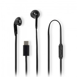 NEDIS HPWD4024BK Ενσύρματα στερεοφωνικά ακουστικά με μικρόφωνο και βύσμα USB-C, σε μαύρο χρώμα. - NEDIS
