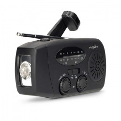 NEDIS RDFMCR2000BK Επαναφορτιζόμενο, αναλογικό AM / FM ραδιόφωνο έκτακτης ανάγκης με ηλιακό πάνελ, μανιβέλα χειρός, φακό και powerbank. - NEDIS